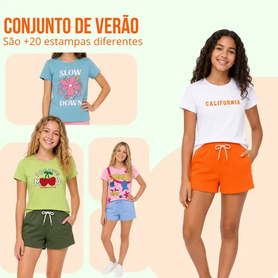 Kit de 4, 6 ou 8 Peças Roupa Juvenil Menina Conjunto Verão Juvenil Feminino Tamanho 10 ao 16