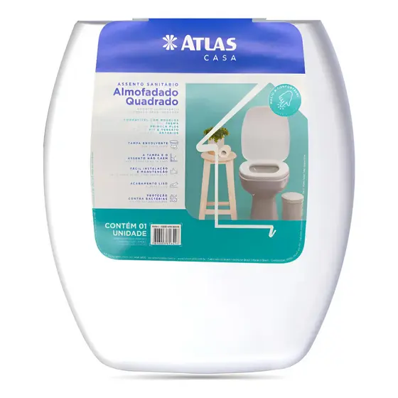 Assento Sanitário Quadrado Almofadado Branco Primafer Atlas