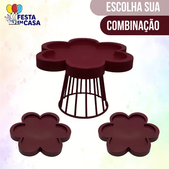 Kit Festa Simples - 1 Porta Doce Floratta 25cm e 2 Bandejas Floratta