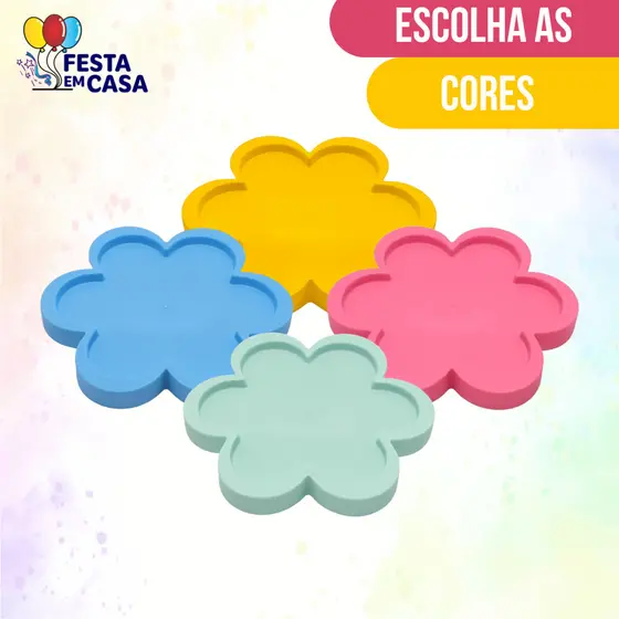 Kit 4 unidades Bandeja Sortida Decorativa Flor 25cm - Várias Cores