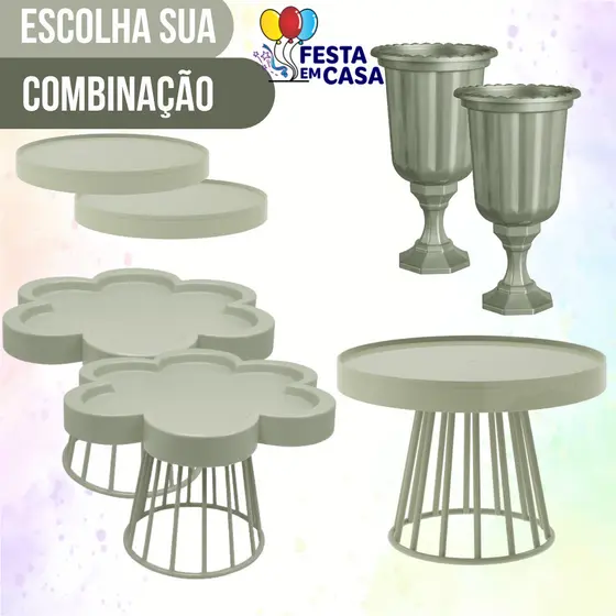 Kit Festa 1 Boleira Roma 23cm + 2 Porta Doces + 2 Bandejas Redonda+ 2 Vasos Gregos - Diversas Cores