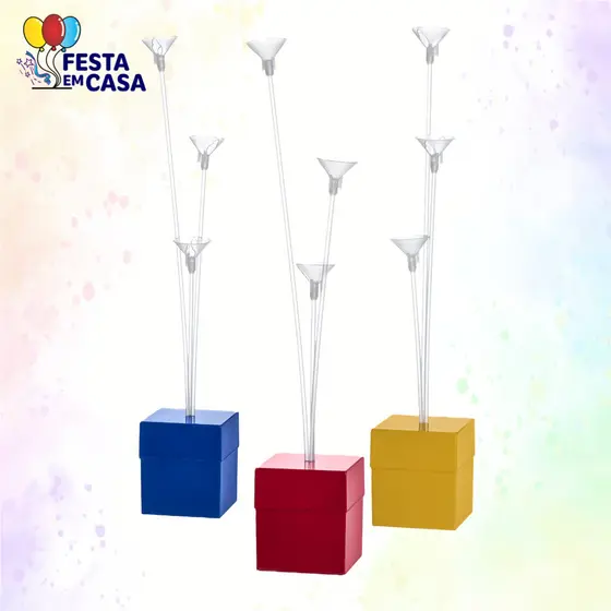 Caixa Cachepot Pega Balão Com 3 Varetas Para Decoração Aniversario Kit c/3 Unidades