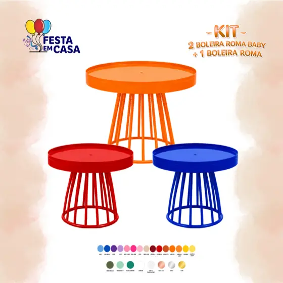 Kit 1 Boleira Roma 23cm e mais 2 Boleiras Romas Baby 18cm