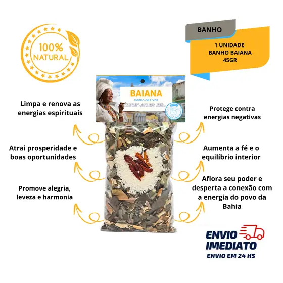Banho de Baiana 45g Alegria Prosperidade e Proteção Espiritual Limpeza Energética e Equilíbrio para Corpo e Alma