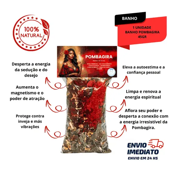 Banho Pombagira 45g sedução Atração Amorosa Poder Feminino Autoconfiança Prosperidade Limpeza Espiritual.