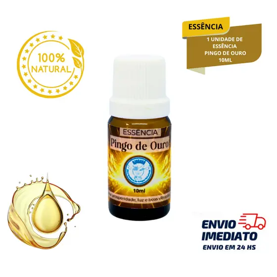 Essência Pingo de Ouro 10ml Prosperidade Abundância Atração de Riquezas e Energia Positiva para Ambientes e Banhos