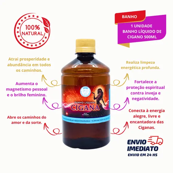 Banho Líquido de Cigana 500ml Energia Cigana Amor Prosperidade Proteção e Limpeza Espiritual