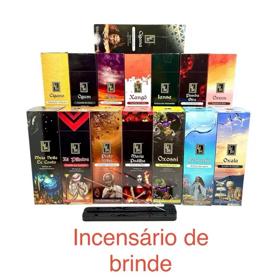 Incenso Entidades e Orixás Indiano Zed Black Sortidos cx c/25 (7 varetas) + Incensário