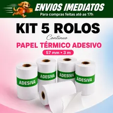 Kit 5 Rolos Bobinas Papel Continuo Adesivo Autocolante e 5 Sem Adesivo Para Mini Impressora Térmica Etiqueta Sem Tinta
