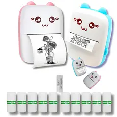 Mini Impressora Portátil sem fio Bluetooth Gatinho Fun Print +10 Rolos Bobina Adesiva AutoColante 1 comum Termico Fotos