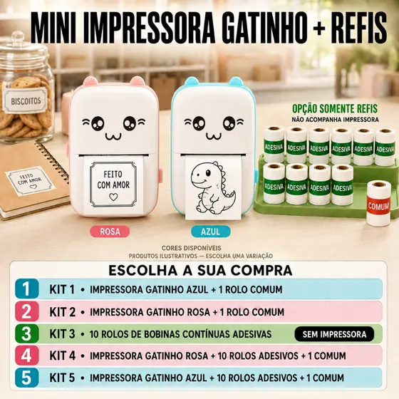 Mini Impressora Térmica Bluetooth Portátil Sem Fio 200dpi Com Papel Adesivo Térmico