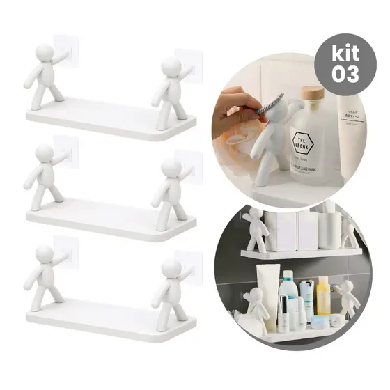 Kit 3 Suportes Prateleiras Multifuncional Boneco Casa Banheiros Organizador Casa Banheiro Resistente