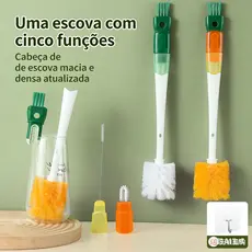 5 em 1 Escova Multifuncional para Garrafas - Kit de 5 Unidades | Com Escova de Bico e Detalhes para