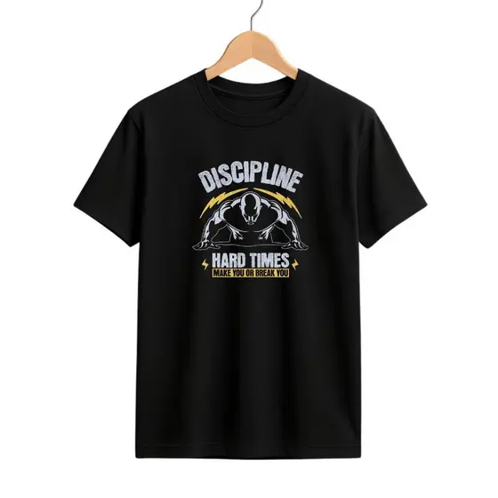 Camiseta Unissex Academia 100% Algodão Estampadas Tempos Difíceis - Discipline Foco Academia