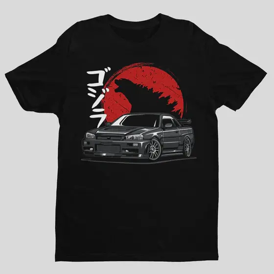 CAMISA CAMISETA MASCULINA T-SHIRT NISSAN SKYLINE GTR R34 GODZILLA 100% ALGODÃO