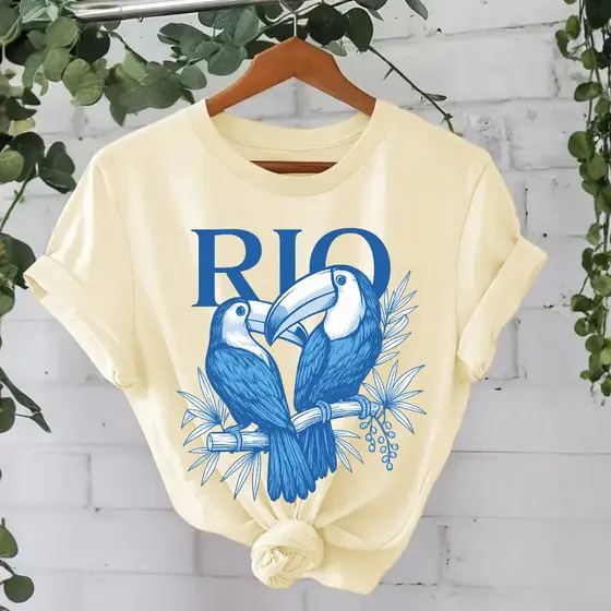 Camiseta Feminina Algodão Estampada Rio Tropical Amazônia Moda Verão Casual Tendência 2026