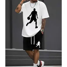 KIT Conjunto basquete Camiseta 100% Algodão + Bermuda de tactelShort com Bolso Masculina Academia Casual Treino