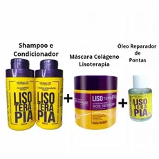 Kit Lisoterapia Máscara colágeno+ shampoo e condicionador+ Óleo Reparador de Pontas