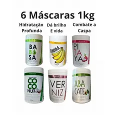 Kit 6 Máscaras de Banana+ Pitaya+ Babosa+ Coco +Verniz+ Abacate 1 kilo Hidralize Brilho e Maciez