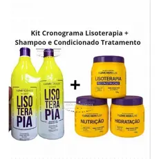 KIT Cronograma Lisoterapia Reconstrução Hidratação Nutrição + Shampoo e Condicionador de Tratamento Intenso 1L
