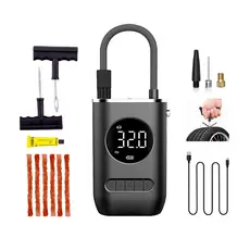 Kit Calibrador Mini Compressor Portátil + Kit Reparo Pneus