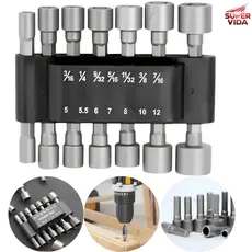 Kit Bits Soquetes Magnéticos 9/14Peças Haste 1/4 5~13mm para Furadeira Parafusadeira