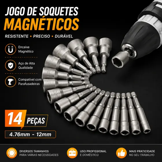 14pecas jogo de Bits soquete para parafusadeira 5 A 13mm kit de bits sextavado