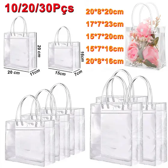 Sacolas de Presente PVC Transparente com Alça Reutilizável para Lembrancinhas e Festa