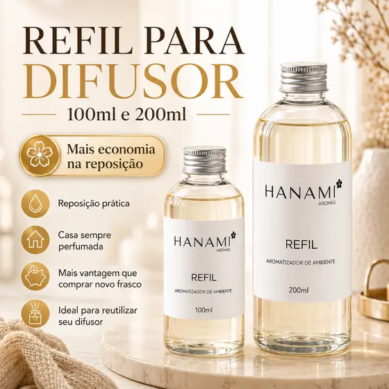 Refil Aromatizador De Ambiente Hanami 100ml 200ml Essência Para Difusor De Varetas Perfume Para Casa