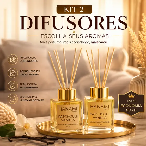 Kit 2 Difusores de Ambiente 100ml Hanami Aromatizador com Varetas Para Casa