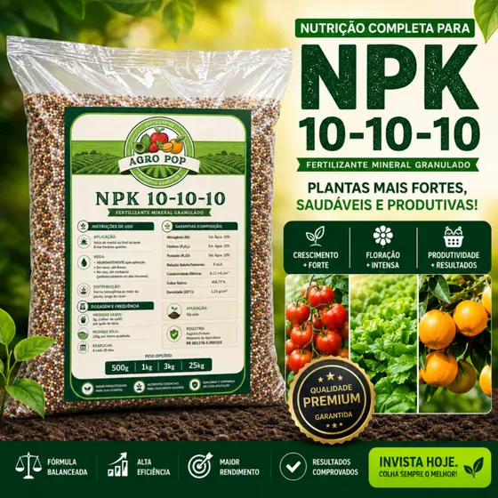 Fertilizante universal, para todos os tipos de plantas, adubo equilibrado Npk 10.10.10