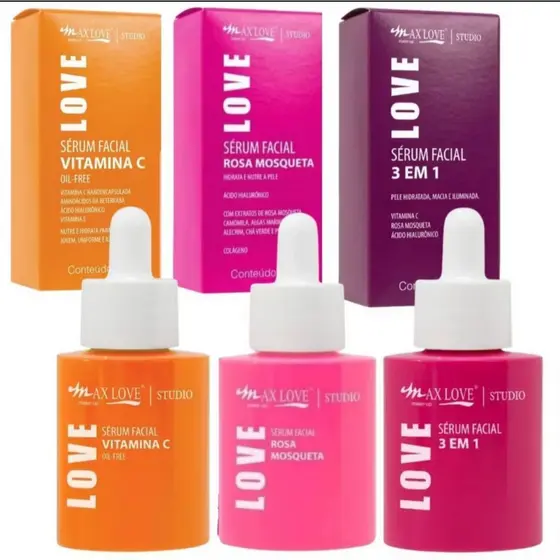 Kit C/3 Serum Facil Maxlove Rosa + Vitamina C + 3x1 Limpeza e Hidratação