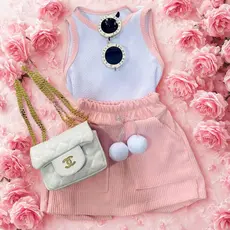 Conjuntos Infantis Menina – Regata Ribana + Short Ana Ruga com PomPom