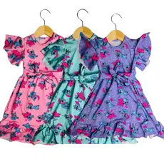 Kit 3 Vestidos Infantis Femininos Stitch | Tecido Suplex | Tamanhos 2 ao 8