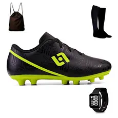 Kit Chuteira Masculina Adulto Trava Futebol Campo Costurada + Mochila Meiao e Relogio