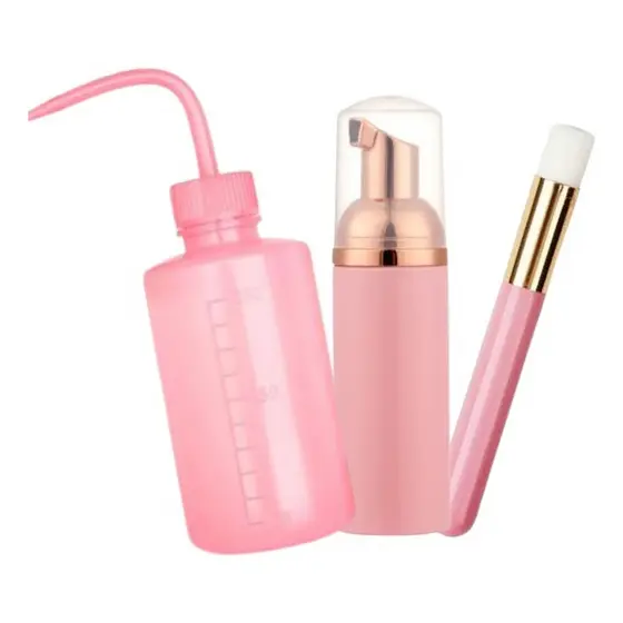 Kit Limpeza Extensão de Cílios Com Pump Espumador Pincel e Pisseta Rosa