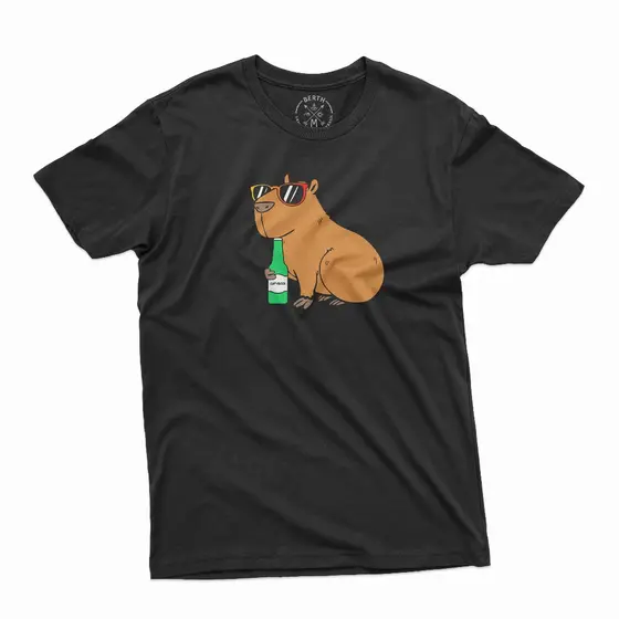 Camiseta Unissex Estampada Capivara e Cerveja Algodão Casual Masculina e Feminina