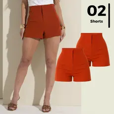 Kit de 2 Shorts Feminino Iguais de Alfaitaria Fecho Invisível Fresco Cintura Alta Verão Muitas Cores