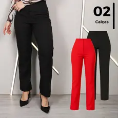 Lote 2 Calça Feminina de Alfaiataria Cintura Alta Tendencia Lisa sem Bolsos Reta Diferentes Verão