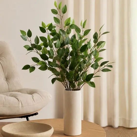 Kit Com 12 Galhos De Folhagem Decorativa Ficus Artificial