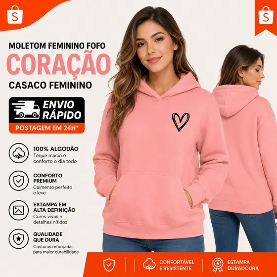 Moletom Feminino Fofo Moletom De Coração Feminino Casaco Feminino Elegante