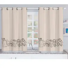 Cortina Blackout de Cozinha Estampada em Blackout PVC - Bege