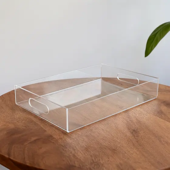 Bandeja de Acrílico Premium Com Alça Multiuso Organizador Decorativo e Servir Retangular e Quadrada