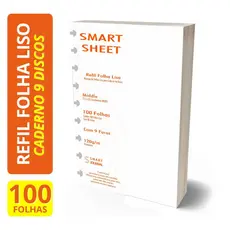 Refil Caderno de Discos 120g 100 Folhas Liso Medio 9 Discos Furos