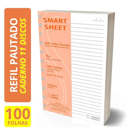Refil Caderno de Discos 120g 100 Folhas Pautado Grande 11 Furos