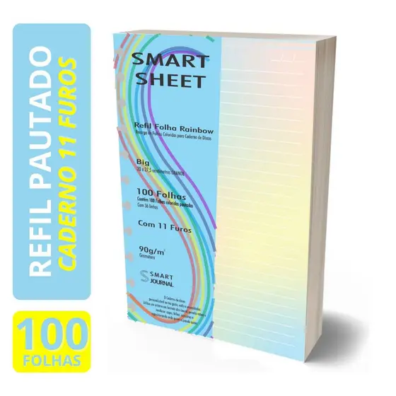 Refil Caderno de Discos 90g Rainbow 100 Folhas Grande 11 Furos
