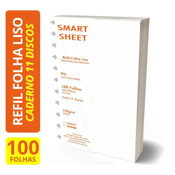 Refil Caderno de Discos 120g 100 Folhas Liso Grande 11 Furos