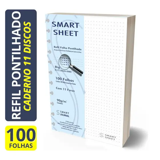 Refil Caderno de Discos 90g 100 Folhas Pontilhado Grande 11 Furos