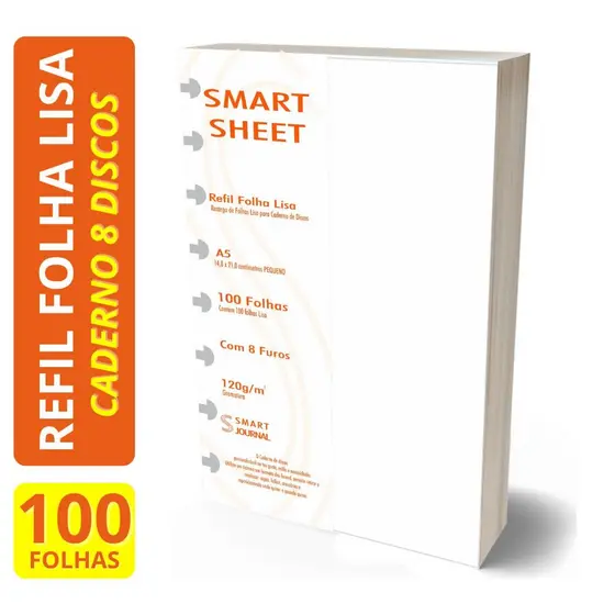 Refil Caderno Discos 120g 100 Folhas Branco Liso Pequeno A5