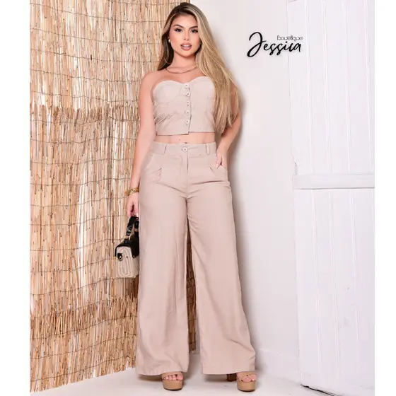CROPED BOTAO E CALÇA PANTALONA CASUAL ELEGANTE
